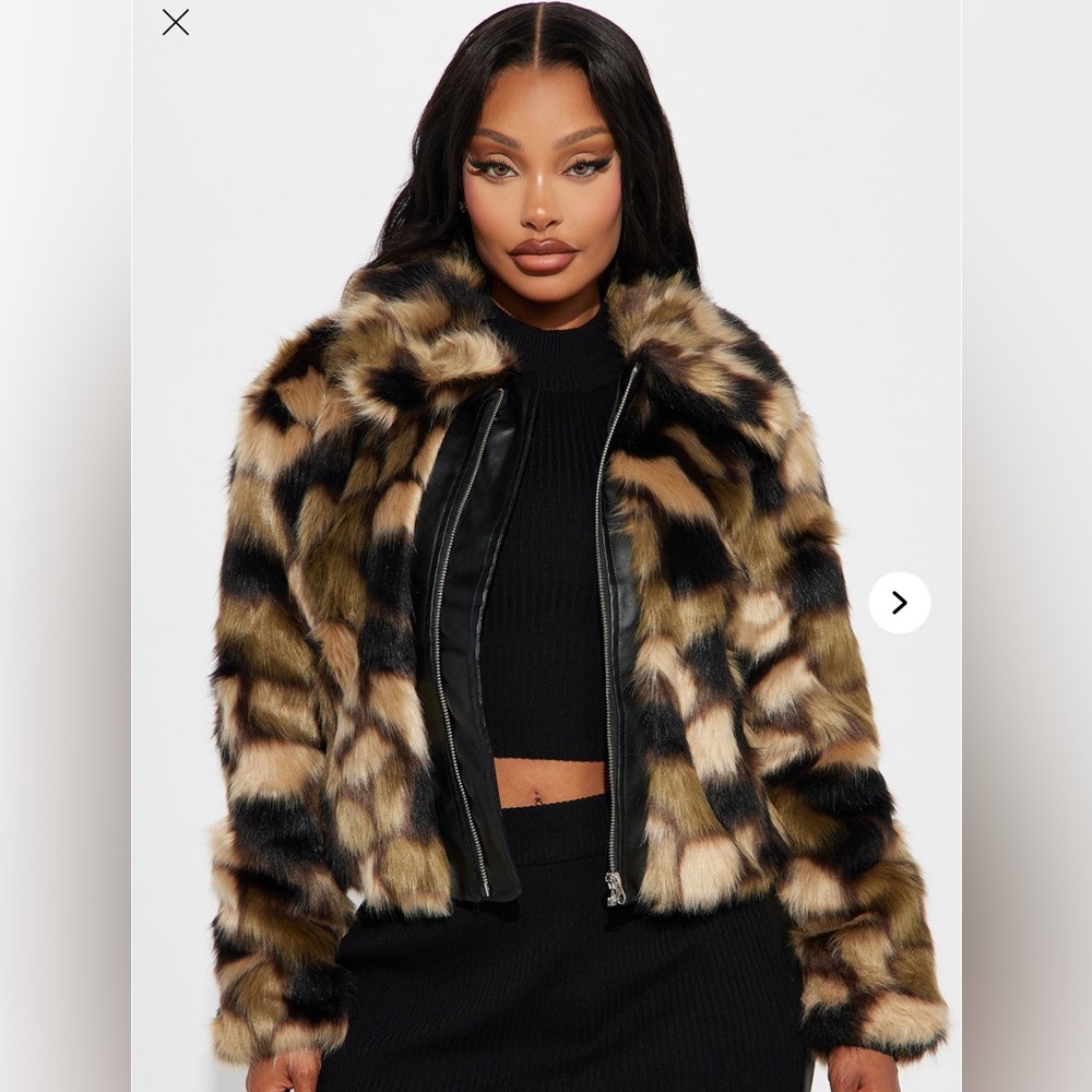 Camo Faux Fur Jacket - Multicolor - size MEDIUM. NEVER WORN.